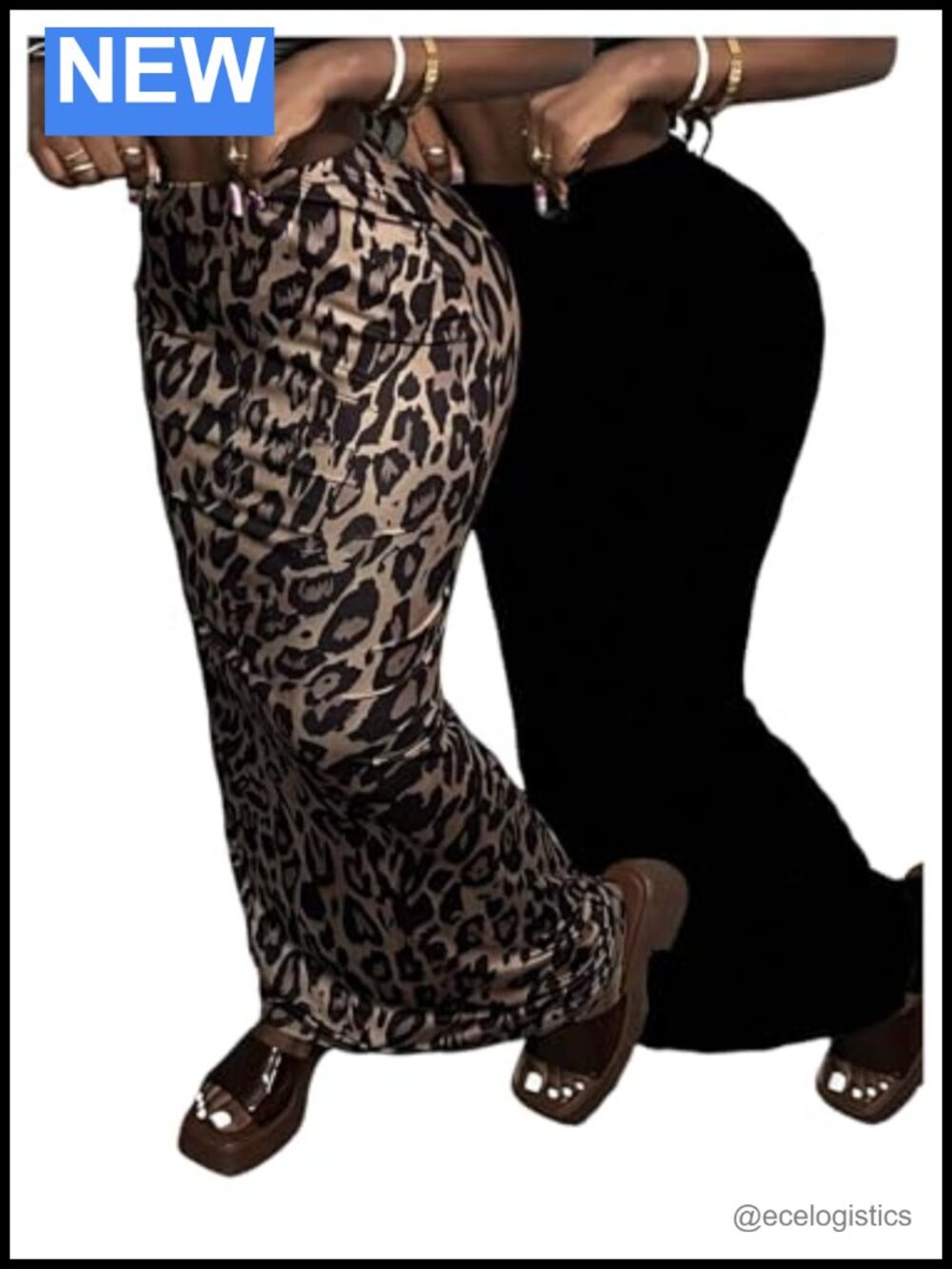 2 Pack Leopard Maxi Skirts Low Rise Bodycon Fishtail Long Skirts